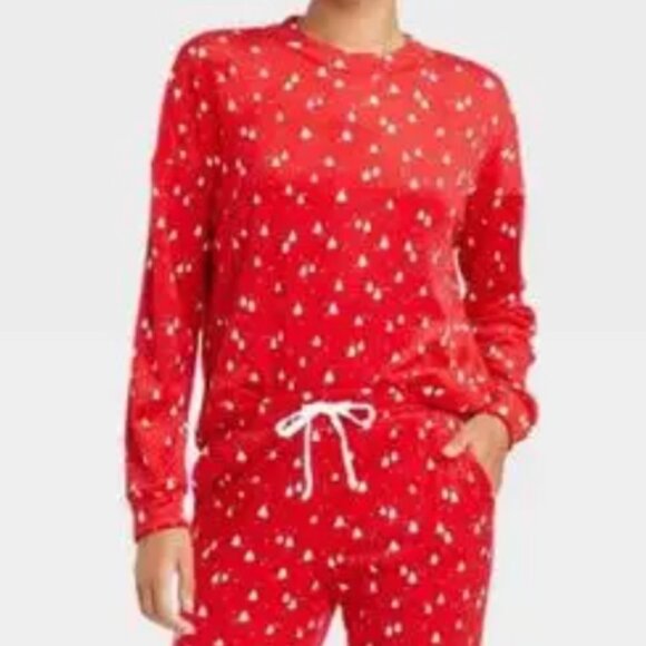 Auden Sleepwear Minky Fleece Pullover Top Red White Tree Print XL - Picture 1 of 11